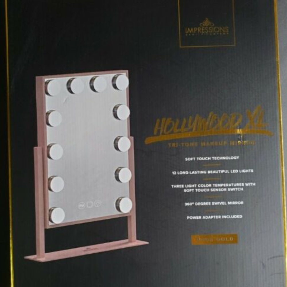 NIB IMPRESSIONS HOLLYWOOD XL VANITY MIRROR ROSE GOLD